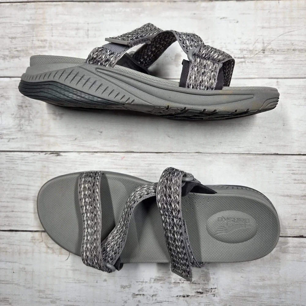 Dansko Rosette Sandals Womens 37‎ Grey Sporty Adjustable Strap Comfort Slides